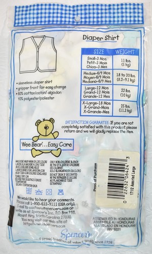 Spencer's Diaper Shirt Size Large 12 Month's Vintage New - Picture 6 of 8