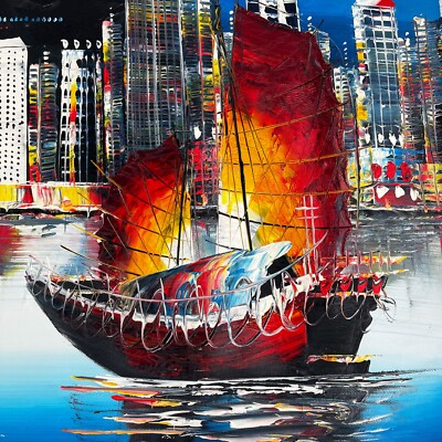 Victoria Harbour Hong Kong Impressionist Art Painting Contemporary