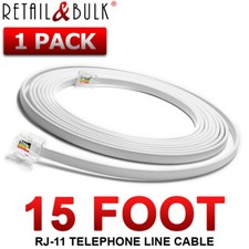 15 Foot Telephone Cord RJ11 6P4C Professional Grade Phone Line Cable, White