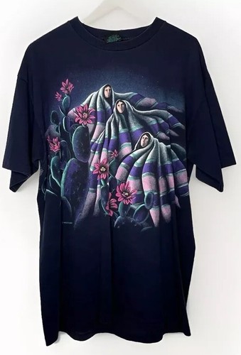 VINTAGE Habitat Shirt Mens Large Blue Graphic Aztec Desert 90s