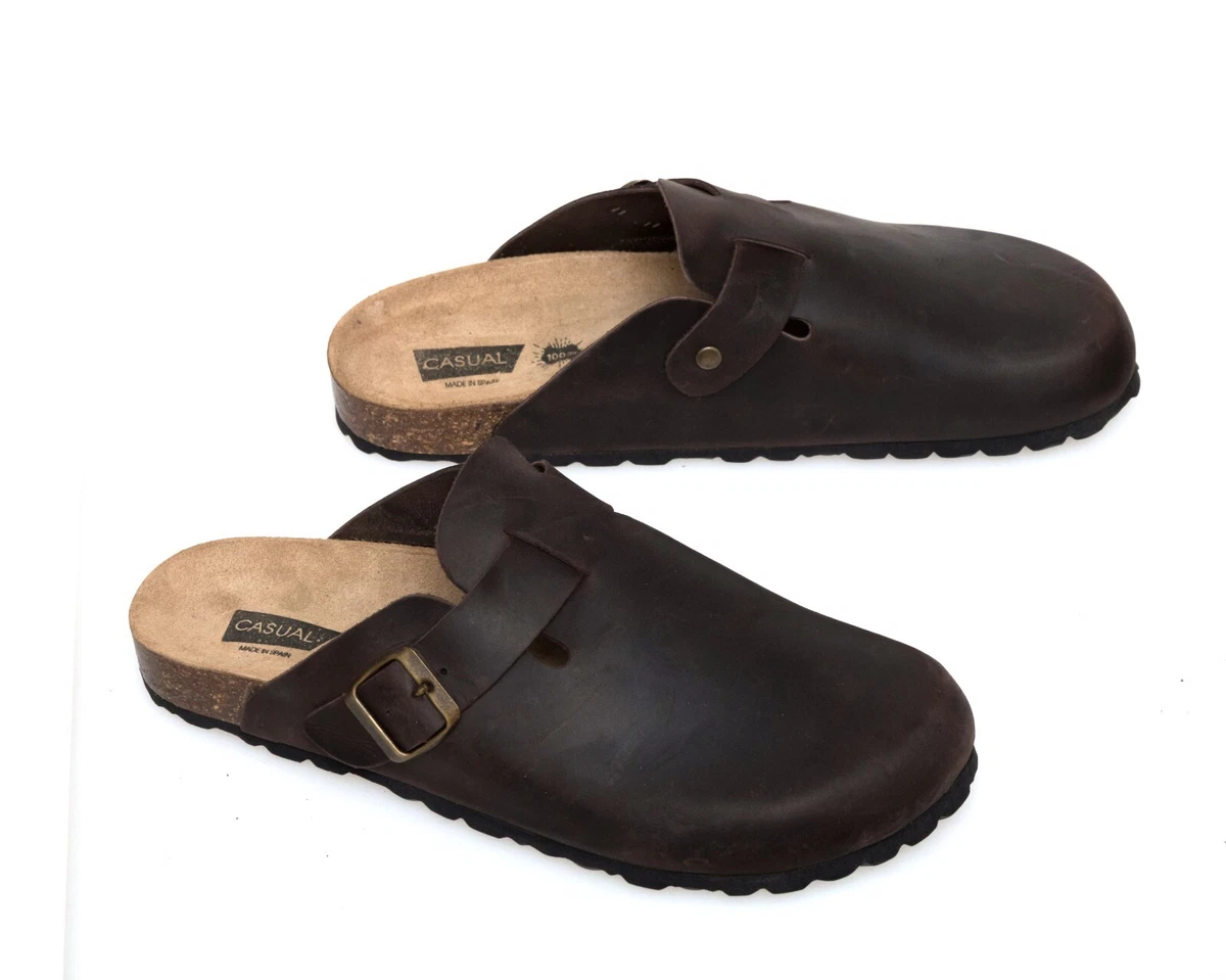 Echtleder Herren Pantoletten Nubuk Leder Sandalen Korksohle Fußbett Hausschuhe