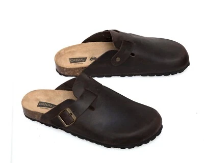 Echtleder Herren Pantoletten Nubuk Leder Sandalen Korksohle Fußbett Hausschuhe - Bild 1 von 4