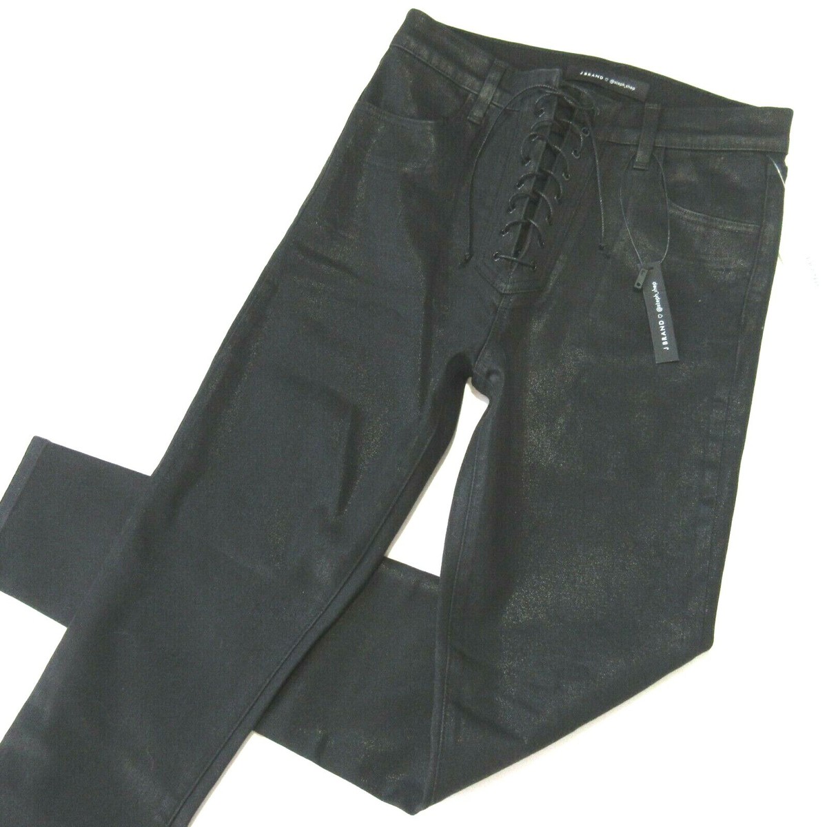 J BRAND X Steph Shep High Rise Lace up in Coated Vendetta Black