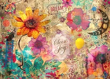 Abstract flower collage print from mixed media painting 2.5x3.5 ACEO 2 of 75