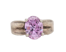 925 Sterling Silver Vintage Ring Carved Shank Round Cut Amethyst Sz 5 RG28303