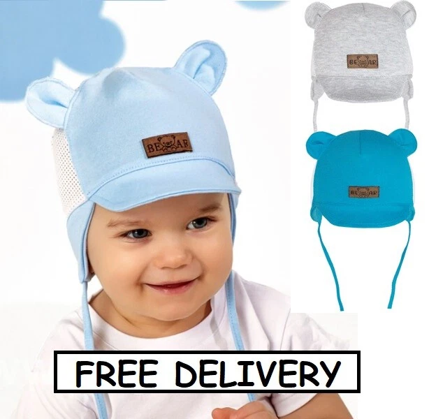 Cotton baby boys hat spring summer MESH size newborn 0 12 months TIE UP CAP