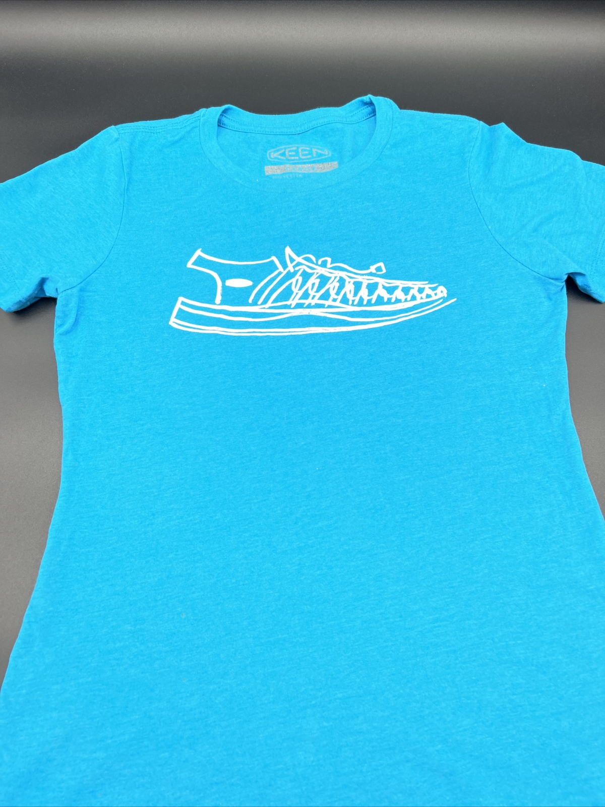Keen Shoes T Shirt Donna Grafica Bianco Teal Taglia Large. Ha piccole macchie