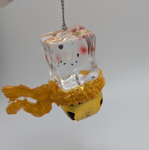 Seasons of Cannon Falls Ice Cube Snowman On Bell Ornament New With Gold Scarf - Picture 5 of 13