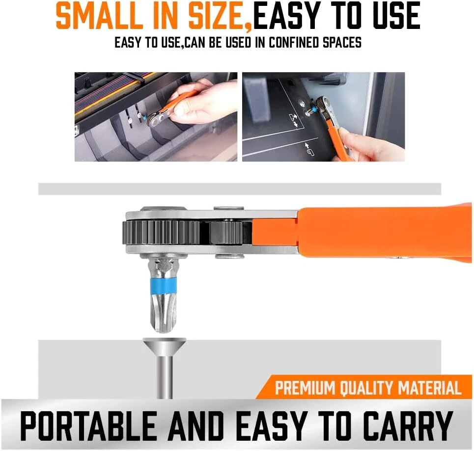 2X Ratcheting Right Angle Screwdriver Hex Drive 90 Degree Offset+10pc Bits Set!