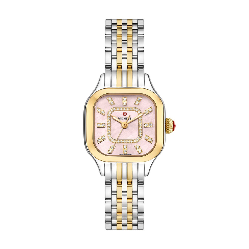 Michele Meggie Two-Tone Pink Mother Of Pearl Diamond Dial Watch