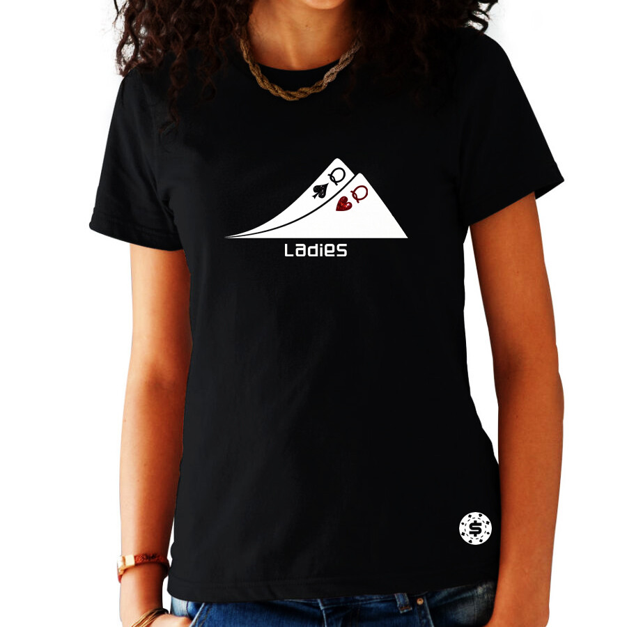 T-shirt poker noir femme avec motif Paire de Dames graphique en coton