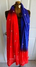 Vtg red, purple silver tone ombre long sheer scarf headwrap beautiful Fashion