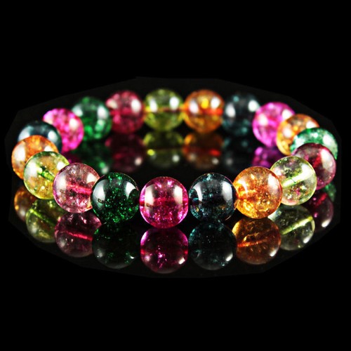 Pretty 10mm Multicolor Tourmaline Round Gemstone Beads Bracelet