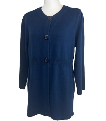 Ann Taylor Womens Cardigan Sweater XL Angora Blend Peplum Navy Blue Long  Sleeve