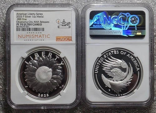 2025 P NGC PF70 American Liberty 1 OZ Silver Proof Medal ANA OKLAHOMA Releases !