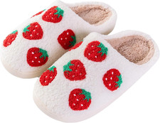 Women Slippers Cute Pattern Strawberry Slippers Warm Soft Bedroom Shoes Fuzzy Cl
