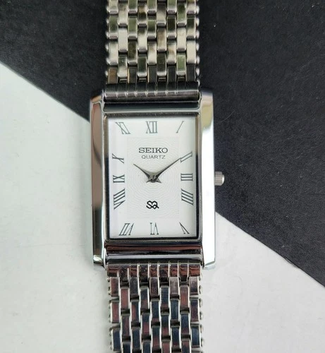 Vintage Seiko Slim Tank Quartz White  Dial Dress Watch-Free Shipping