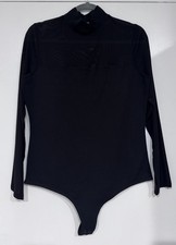 Express Fitted Black One Piece mesh Bodysuit Women  s Regular Size L Solid Opaque