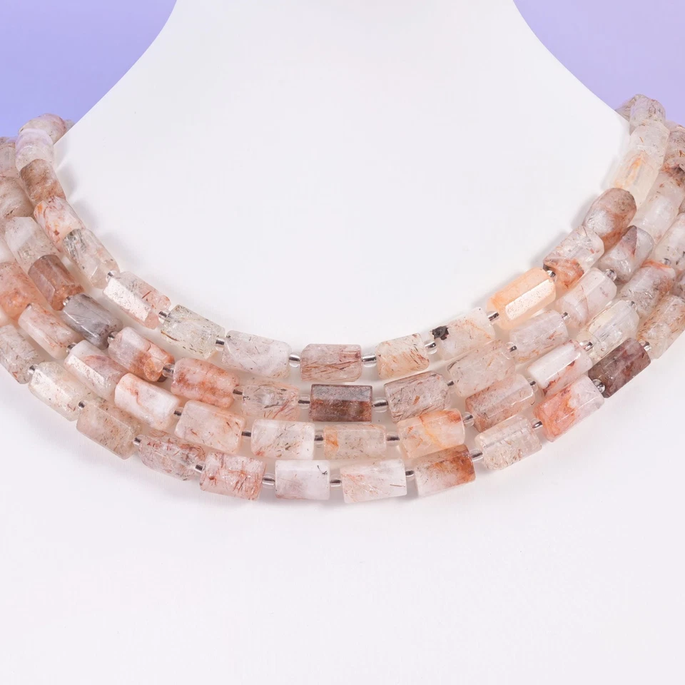 Red Copper Rutilated Quartz Faceted Tube Beads Size 12x8mm 15.5" Strand - Image 2 of 4