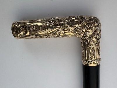 A VERY FINE ANTIQUE THEODORE D. & VICTOR GOLD FILLED CANE WALKING STICK