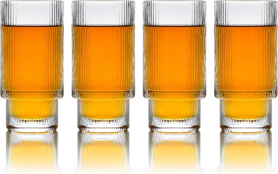 Ripple Drinking Glasses - 12 Oz Modern Kitchen Glassware Set Unique Vintage Cups