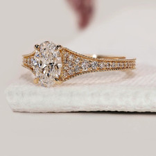 1 Carat Oval Lab Grown Diamond Vintage Engagement Ring - Certified 14k Gold