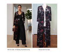 Women Crushed Velvet Burnout Long Duster Kimono XL Black Floral Goth Romantic