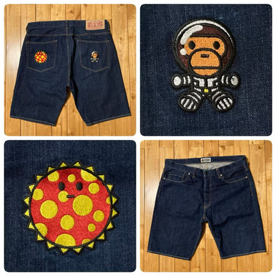 BAPE Cosmos Milo Embroidered Denim Shorts Space A Bathing Ape Size
