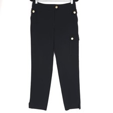ST. JOHN Black Label Military Cargo Dress Pants Black Gold Crop Size 6 USA MADE