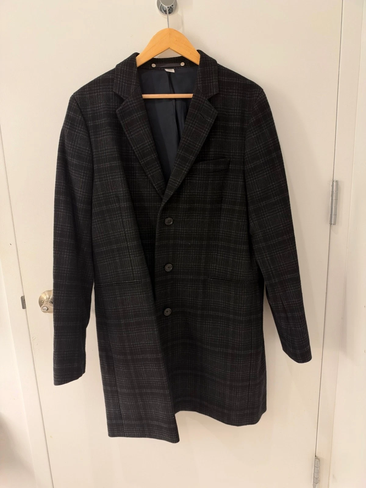 Paul Smith Overcoat 116R XL Charcoal Glen Plaid Wool Blend Topcoat Pre-Owned image 1