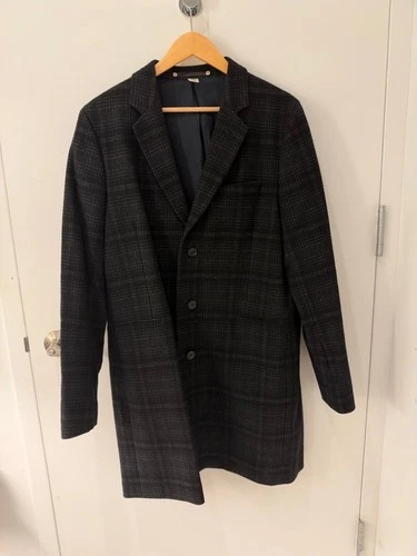 Paul Smith Overcoat 116R XL Charcoal Glen Plaid Wool Blend Topcoat Pre-Owned - product listing photo
