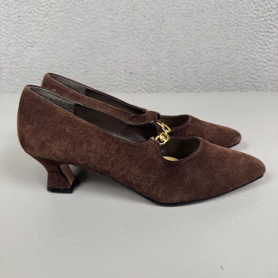 Mootsies Tootsies Zapatos Mujer 6.5M Marrón Gatito Tacones Mary Jane Cadena Cuero Foto 3 de 4