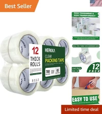 Clear Heavy Duty Packaging Tape - 12 Rolls, 1.88" x 65 Yards, Perfect for Moving