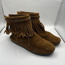 Minnetonka 293 Fringe Ankle Booties Zip Up Le...