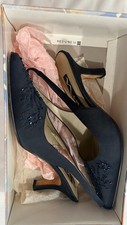Nina Women s Slingback Heels 8W Black Satin Beaded Evening Shoes Formal Dress