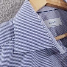 Eton Shirt Mens Large 16.5 Blue Stripe Contemporary Fit Button Up Cotton Dress