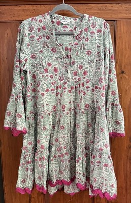 Juliet Dunn Dress Size 1 US 4 6 Tiered Floral Mini Beach Sparkle Resort EUC!