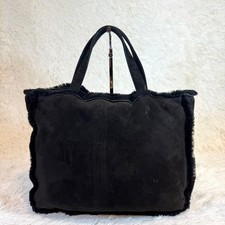 CHANEL Beuteltasche Handtasche Mouton Wildleder Fell schwarz rechteckig...