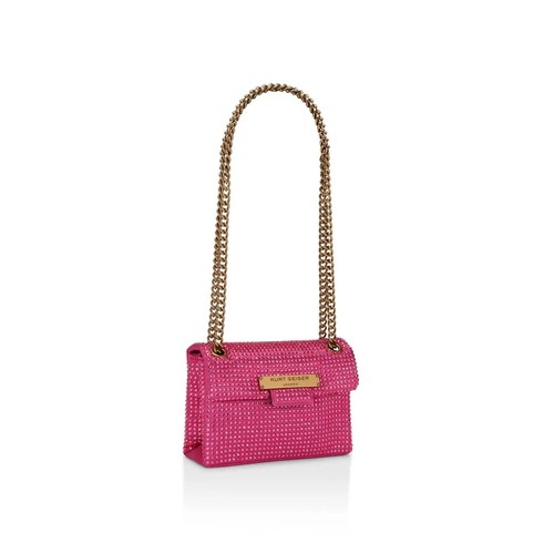 Kurt Geiger Brixton Plate Fuchsia Pink Crystal Embellished Crossbody Bag - Picture 2 of 5