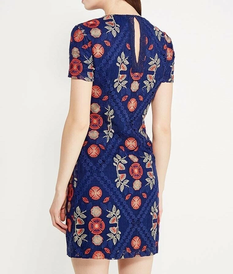 Desigual Damen Shiftkleid Knielang Blau Floral Ce0 Größe 34 XXS 2XS - Bild 4 von 4