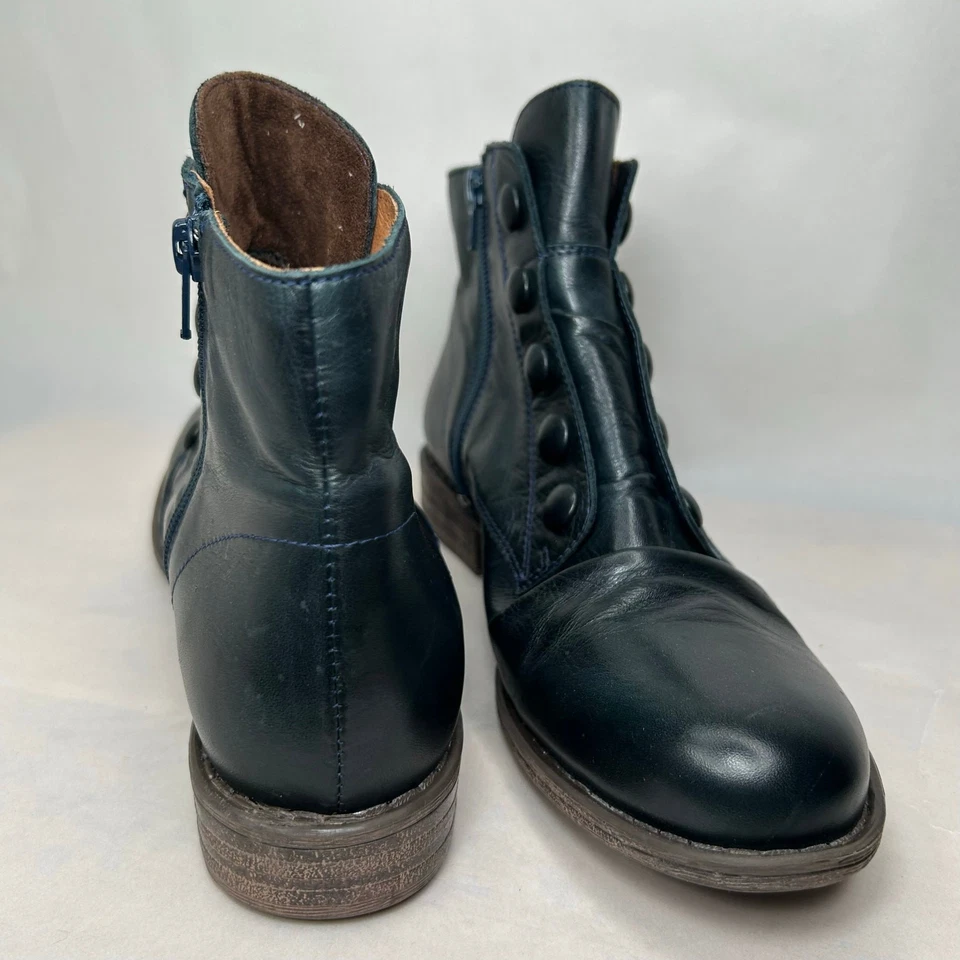 Botines Miz Mooz Cremallera Bruja Talla 10 Cuero Azul Océano Foto 2 de 4