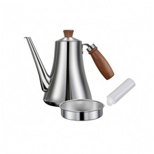 Pot Huile Inox Acier Inoxydable 304 Burette à Huile Inox Poignée Effet Bois