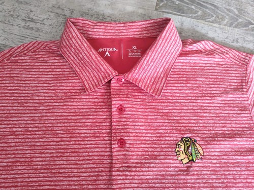 Polo golf Antigua Chicago Blackhawks NHL uomo XL rossa a righe usata in ottime condizioni - Foto 4 di 13