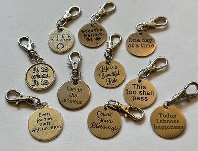 INSPIRATIONAL WORDS ON CHARM ON SWIVEL CLIP ON ZIPPER ADD ON KEYCHAIN CHOICE