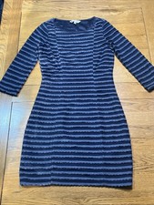 Yumi Ladies Size 10 3/4 Length Sleeve Bodycon Dress Blue Stripe