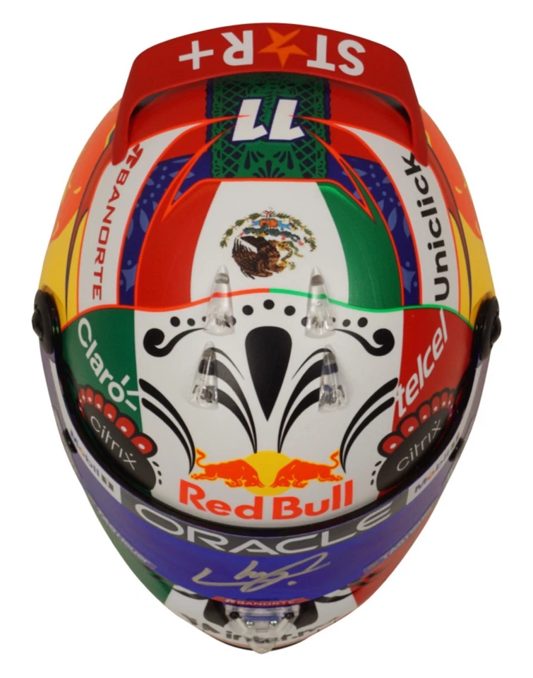 Mini capacete de corrida Sergio Perez assinado México 2022 escala 1:2 (Beckett) - Imagem 3 de 3