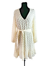 Zimmermann Cream Circle Applique V-Neck Silk Belt Mini Dress Size UK6