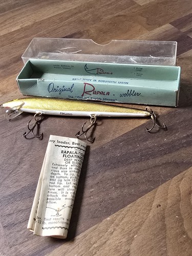 Vintage Rapala Original Finnish Minnow Wobbler Gld Made in Finland w/Box & Paper