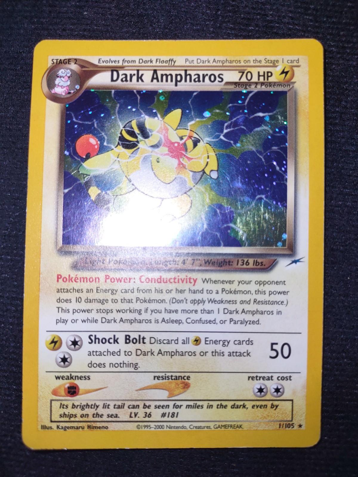 Dark Ampharos 1/105 Unlimited Pokemon Trading Card Game Neo Destiny LP TCG