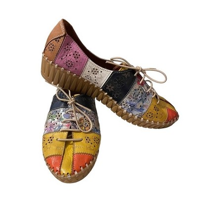Spring Step Guppy Leather Laser Cut Floral Chunky Sole Lace Ups Size 7 (38)